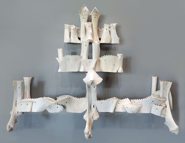 "Promise," the final piece in the exhibition, is an ethereal castle made entirely of bones —...